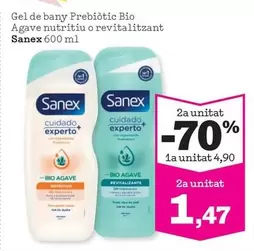 Oferta de Sanex - Gel De Bany Prebiòtic Bio Agave Nutritiu O Revitalitzant  por 4,9€ en Sorli