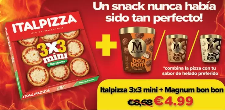 Oferta de Italpizza - 3x3 Mini + Magnum Bon Bon Bon por 4,99€ en Alimerka