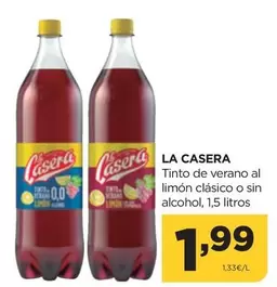 Oferta de La Casera - Tinto De Verano Al Limon Clasico O Sin Alcohol por 1,99€ en Alimerka