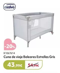 Oferta de Asalvo - Cuna De Viaje Baleares Estrellas Gris por 43,99€ en Prénatal