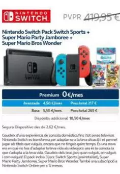 Oferta de Nintendo SWITCH  - Pack Switch Sports + Super Mario Party Jammboe + Super Mario Bros Wonder por 419,95€ en Movistar