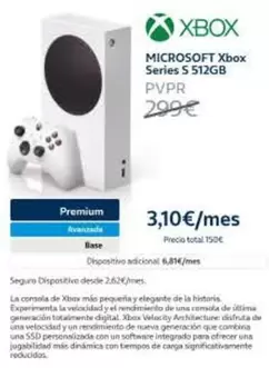 Oferta de Xbox - Microsoft Series S 512gb por 299€ en Movistar