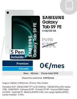 Oferta de Samsung - Galaxy Tab S9 FE por 539€ en Movistar