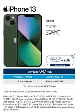 Oferta de Apple - Iphone 13 128 GB por 739€ en Movistar