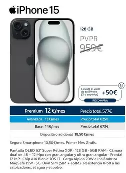 Oferta de Apple - Iphone 15 por 959€ en Movistar