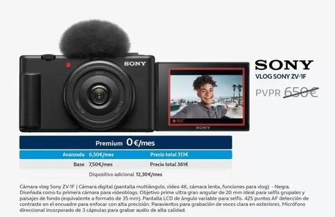 Oferta de Sony - Vlog Sony ZV-1F por 650€ en Movistar