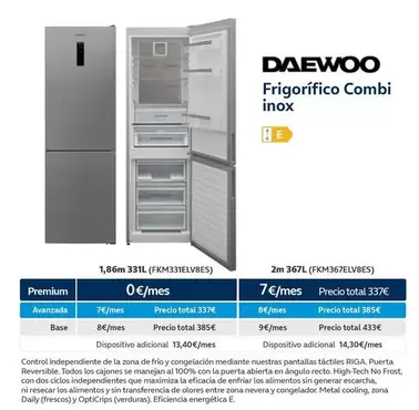 Oferta de Daewoo - Frigorifico Combi Inox por 337€ en Movistar