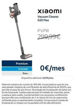 Oferta de Xiaomi - Vacuum Cleaner G20 Max por 299,99€ en Movistar