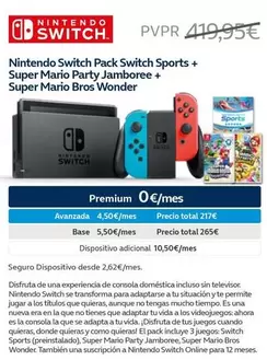 Oferta de Nintendo SWITCH - Pack Switch Sports + Super Mario Party Jammbore + Super Mario Bros Wonder por 419,95€ en Movistar