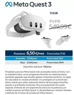 Oferta de Premium - Meta Quest 3 por 549,99€ en Movistar