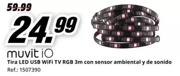 Oferta de Muvit - Tira Led Uab Wifi Tv Rgb 3m Con Sensor Ambiental Y De Sonido por 24,99€ en MediaMarkt