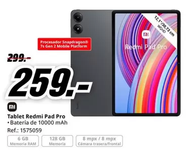 Oferta de Redmi - Tablet  Pad Pro por 259€ en MediaMarkt