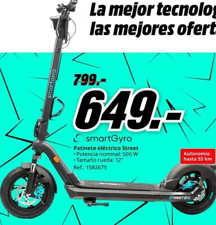 Oferta de Smartgyro - Patinete Eléctrico Street por 649€ en MediaMarkt