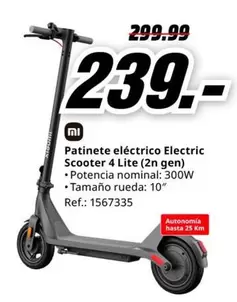 Oferta de Xiaomi - Patinete Eléctrico Electric Scooter 4 Lite (2 Gen) por 239€ en MediaMarkt