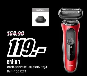 Oferta de Braun - Afeitadora 61-R1200S Roja por 119€ en MediaMarkt