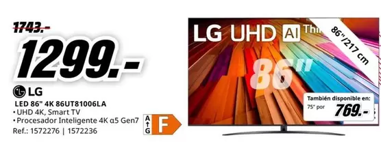 Oferta de LG - Le Gb 4k 86ur81006la por 1299€ en MediaMarkt