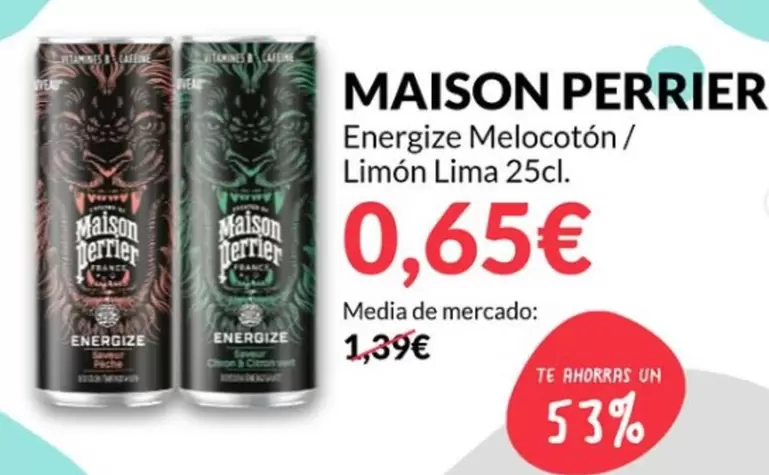 Oferta de Maison Perrier -  Energize Melocoton / Limón por 0,65€ en PrimaPrix