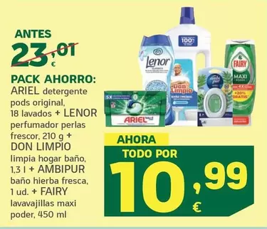 Oferta de Ariel/Lenor/Don Limpio/Ambipur/Fairy - Pack Ahorro por 10,99€ en HiperDino