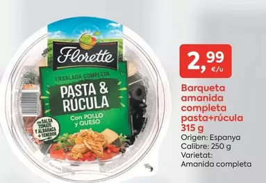 Oferta de Florette - Barqueta Amanida Completa Pasta+rucula por 2,99€ en Suma Supermercados