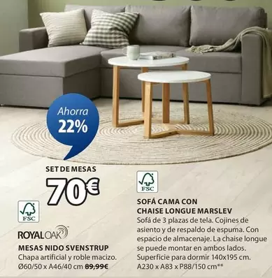 Oferta de Royal Oak - Sofá Cama Con Chaise Longue Marslev por 70€ en JYSK