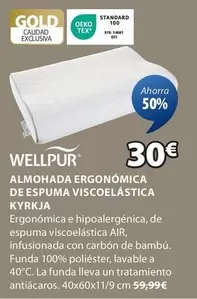 Oferta de Wellpur - Almohada Ergonómica De Espuma Viscoelástica Kyryaja por 30€ en JYSK