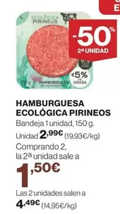 Oferta de Pirineos - Hamburguesa Ecologica por 2,99€ en Hipercor