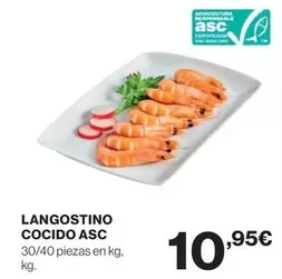 Oferta de Langostino Cocido Asc por 10,95€ en Hipercor