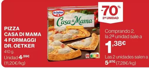 Oferta de Dr Oetker - Pizza Casa Di Mama 4 Formaggi por 4,59€ en Hipercor