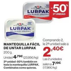 Oferta de Lurpak - Mantequilla Fácil De Untar por 4,79€ en Hipercor