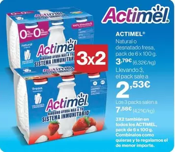 Oferta de Actimel - Natural O Desnatado Fresa por 3,79€ en Hipercor