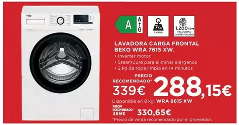 Oferta de Beko - Lavadora Carga Frontal Wra 7615 Xw por 288,15€ en Hipercor