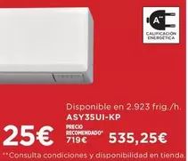 Oferta de Disponible En 2,923 Frig/h. ASY35UI-KP por 25€ en Hipercor