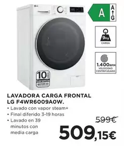 Oferta de LG - Lavadora Carga Frontal F4wr6009aow por 509,15€ en Hipercor