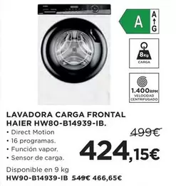 Oferta de Haier - Lavadora Carga Frontal Hw80-b14939-ib por 424,15€ en Hipercor