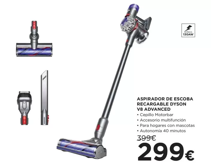 Oferta de Dyson - Aspirador De Escoba Recargable V8 Advanced por 299€ en Hipercor