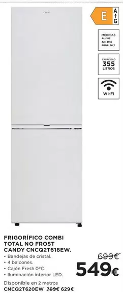 Oferta de Total - Frigorifico Combi  No Frost Cnocat6186w por 549€ en Hipercor