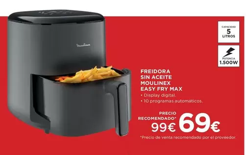 Oferta de Moulinex - Freidora Sin Aceite Max por 99€ en Hipercor