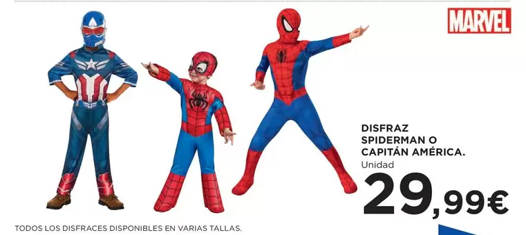 Oferta de Marvel - Disfraz Spiderman O Capitan America por 29,99€ en Hipercor