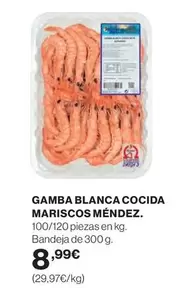 Oferta de Gamba Blanca Cocida Mariscos Mendez por 8,99€ en Hipercor