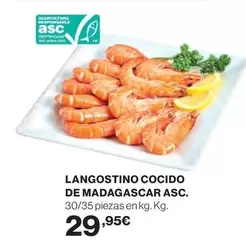 Oferta de Langostino Cocido De Madagascar Asc. por 29,95€ en Hipercor