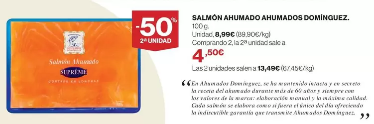 Oferta de Ahumados Domínguez - Salmón Ahumado por 8,99€ en Hipercor