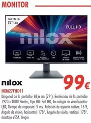 Oferta de Nilox - Monitor NXM27FHD11 por 99€ en Zbitt