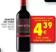 Oferta de Sangre de Toro - Vino Tinto D.o. Rioja por 4,39€ en CashDiplo