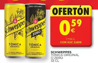 Oferta de Schweppes - Tonica Original O Zero por 0,59€ en CashDiplo