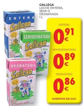 Oferta de Gallega - Leche Entera, Semi O Desnatada por 0,89€ en CashDiplo