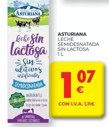 Oferta de La Asturiana - Leche Semidesnatada Sin Lactosa por 1,07€ en CashDiplo