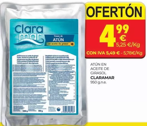 Oferta de Claramar - Atun En Aceite De Girasol por 4,99€ en CashDiplo