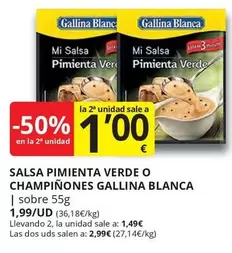 Oferta de Gallina Blanca - Salsa Pimienta Verde O Champinones por 1,49€ en Supermercados MAS