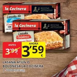 Oferta de La Cocinera - Lasana Atun O Bolonesa por 3,59€ en Supermercados MAS