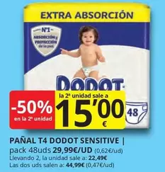 Oferta de Dodot - Pañales T4  Sensitive por 22,49€ en Supermercados MAS